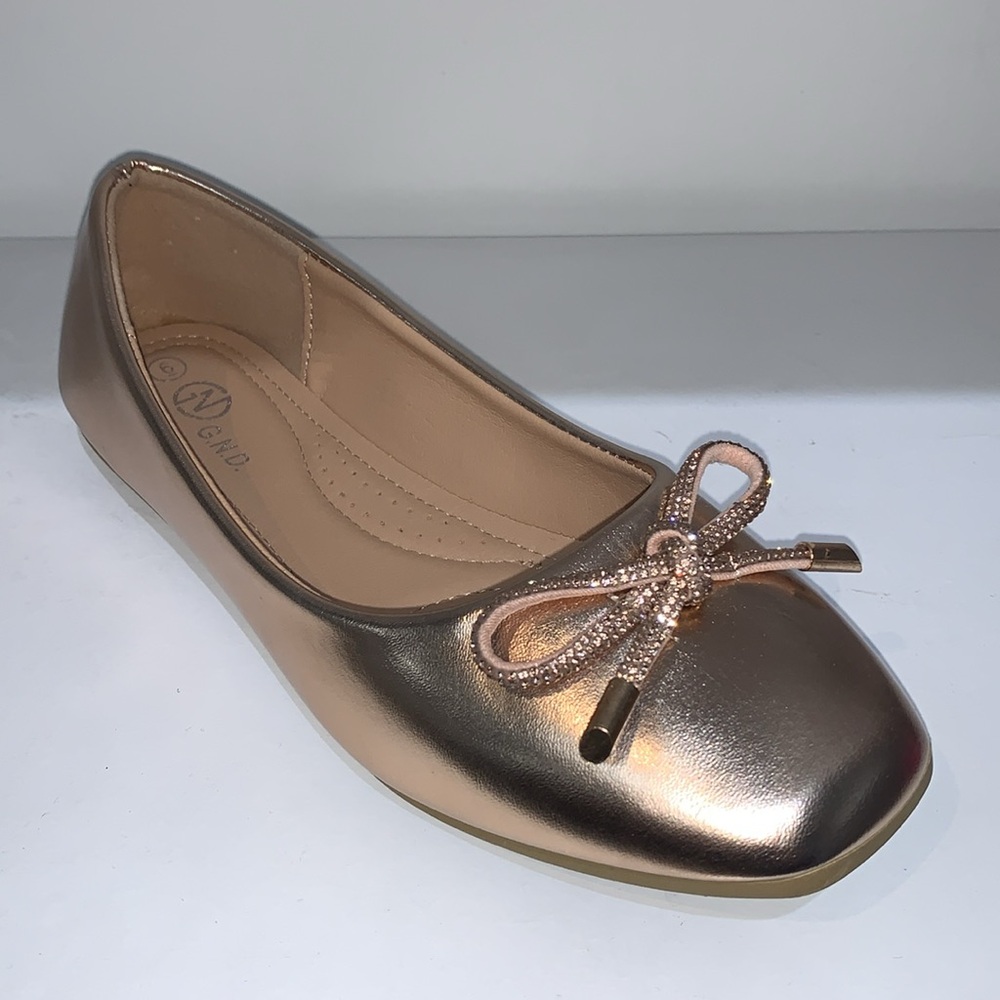 ROSE GOLD SPARKLY BOW FLATS